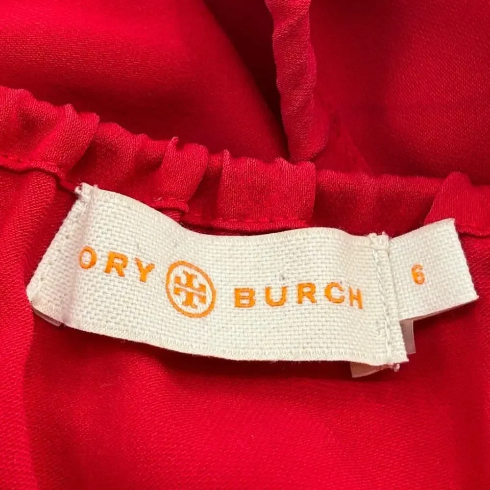 Tory Burch Sylvie Red Silk Tassel Tie Peasant Blouse